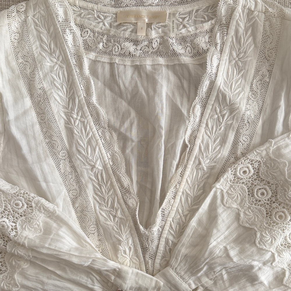 LoveShackFancy White Lace Embroidered Blouse